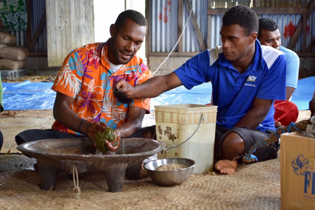 Mixing a yaqona bowl at Nabalesere Village