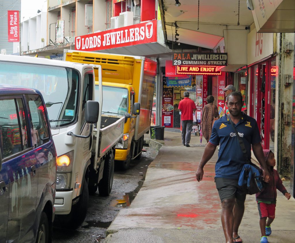 Cumming Street is a cheek-to-jowl collection of retail outlets, ranging from beauty salons to clothing and fabric shops.