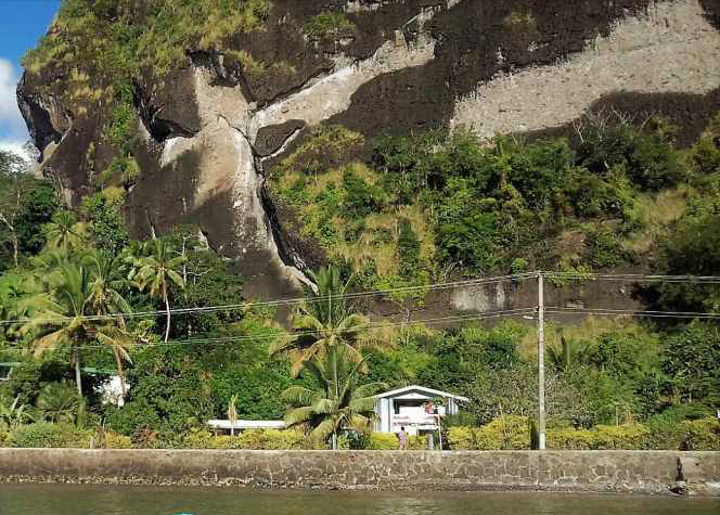 Scars of cannonball bombardment at Gun Rock