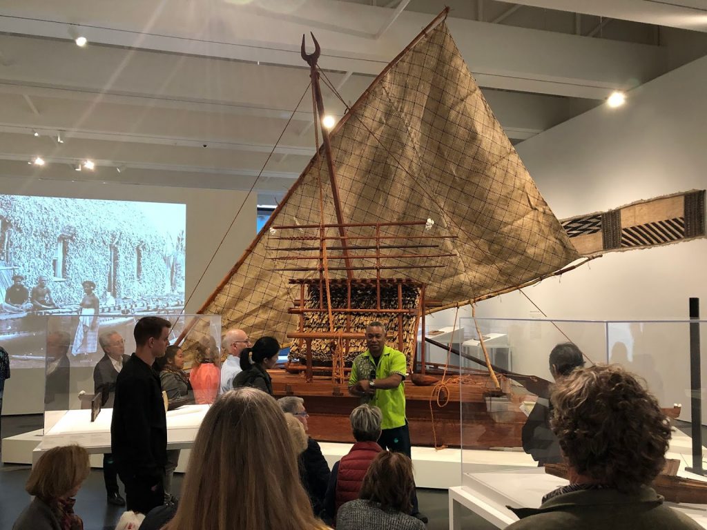 Joji Marau Misaele, head of Fiji National University's School of Mechanical Engineering, describes double-hull sailing canoe