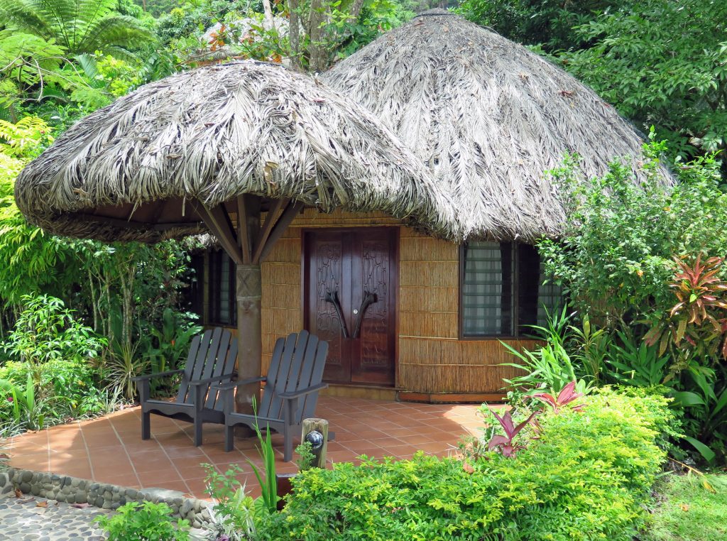 The Beachfront bures are constructed from native wood and constructed in a round Polynesian motif.