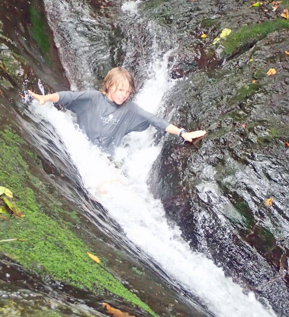 Enjoying the thrill of the Waitavala Waterslide